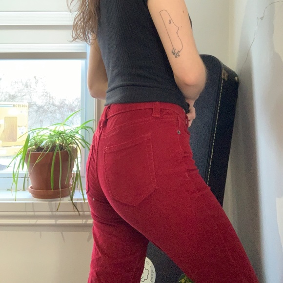 Women’s Slim Corduroy Pants in Red - Picture 2 of 4
